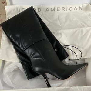 Good American “Carla” Over The Knee Black Boots Ultra High Spool Heel Sz 10